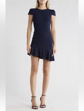 Alice + Olivia Fable Cap Sleeve Navy Blue Career Ruffle Dress Size 8 MSRP $395