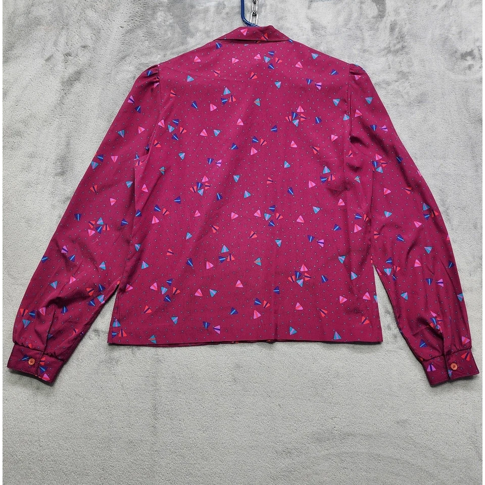 Vintage años 80 W.C.C. Top Mujer 7/8 Rosa Oscuro Geométrico Cometas Veleros Cuello Atado Foto 4 de 4