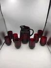 Vintage Anchor Hocking RUBY RED BUBBLE GLASS ICE LIP PITCHER & TUMBLERS