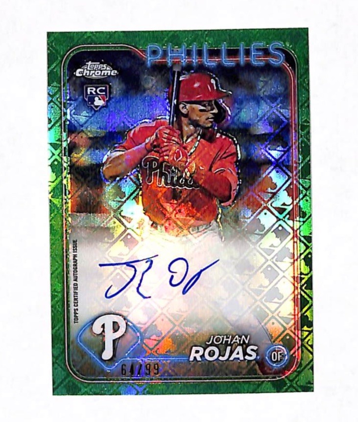 2024 Topps Chrome Logofractor Johan Rojas 64/99 Auto Green Refractor Rookie Card