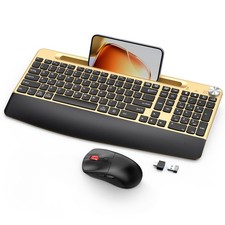 Ergonomic Wireless Keyboard and Mouse with Wrist Rest Phone Holder - 2.4G