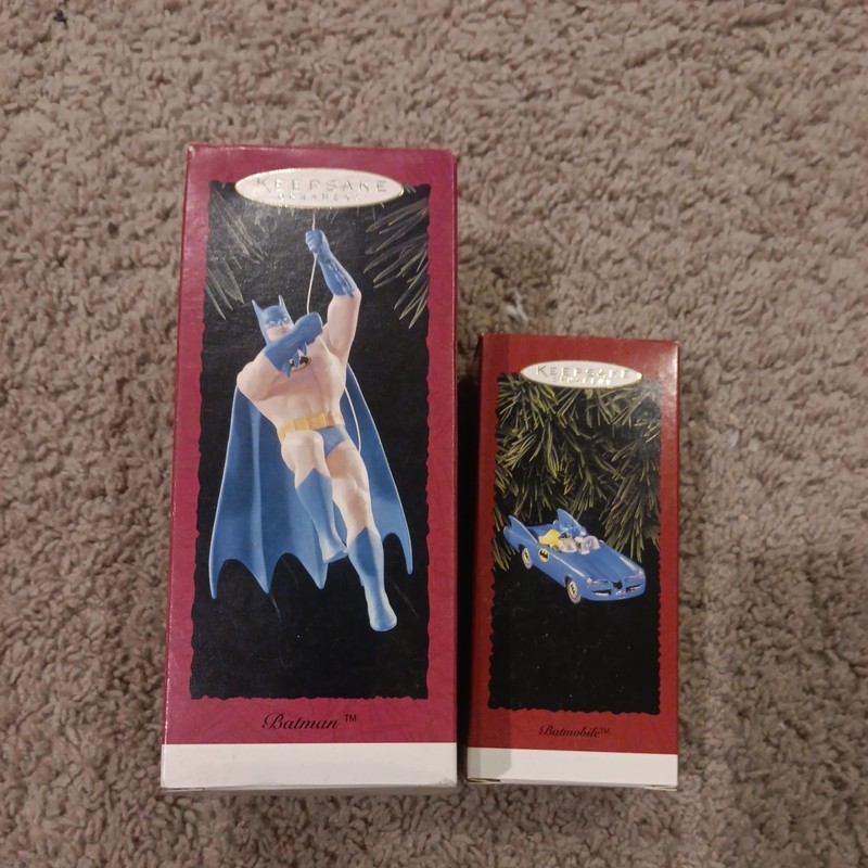 Vtg Hallmark Keepsake Batman ornaments  lot of 2 Batmobile and Batman 1990s