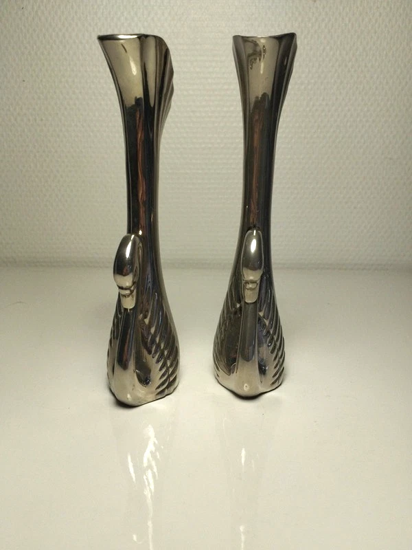 Soliflores métal argenté art déco tête de Cygne - Photo 2/4