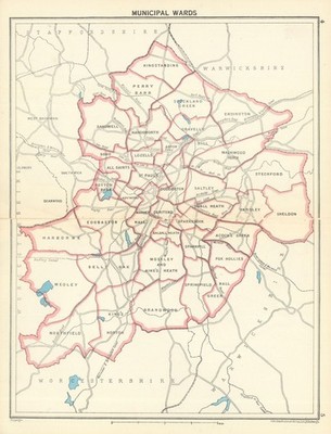 BIRMINGHAM Munipical Wards 1949 old vintage map plan chart