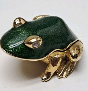 Vintage Estee Lauder Green Enamel Gold Frog Solid Perfume Compact