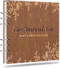 Wooden Keepsake Baby Memory Book Boys  Girls, First 5 Years Baby Book Journal M