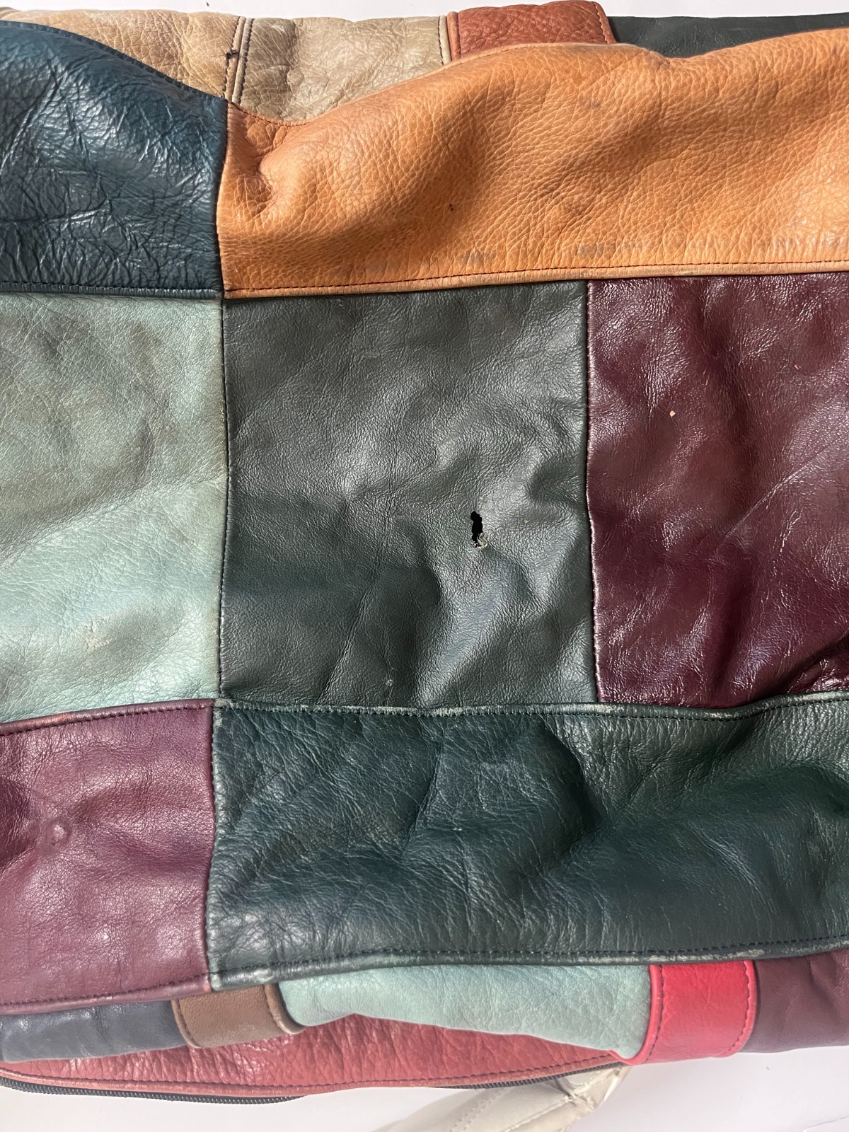 Vintage LEATHER PATCHWORK Large Shoulder Crossbod… - image 12