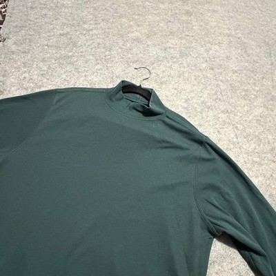 Lands End Mens Mock Neck Long Sleeve Shirt Green Tall Medium 10-12 Cotton Blend