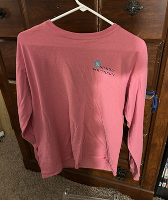 Simply Southern Pink Car Graphic Print T-Shirt L Regular Crew Neck Long Sleeve