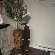 Ręcznie robiona drewniana grinch wolnostojąca postać bożonarodzeniowa dekoracja podwórkowa dr Seuss