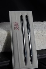 Cross Ballpoint Pen  Pencil Set Chrome Black Trim Gift Box Since 18 NJL018558 