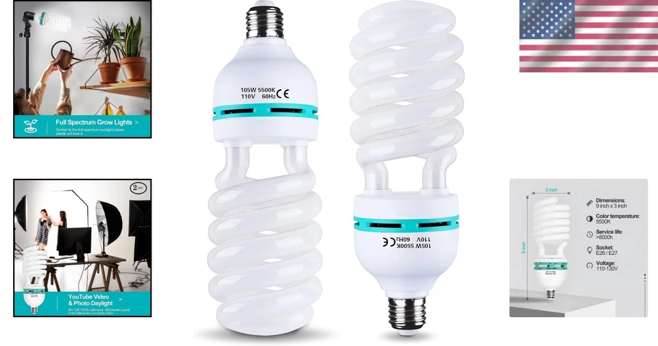Noise-Free Full Spectrum CFL Bulbs - 2 Pack of 105W Lighting for Stunning Photos - Image 2 of 4