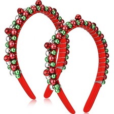 2 Pack Christmas Headband Red Green Silver Tone Holiday Bells For Women Party