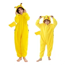 Pikachu Pajamas with Standing Tail for Halloween, Cosplay Costume Jump Suit