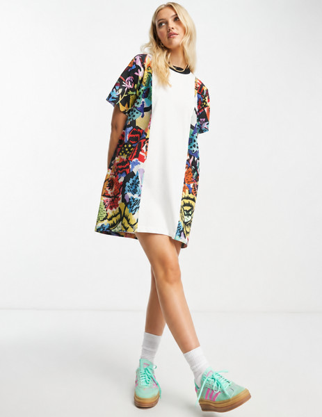 ASOS Made In Kenya T-Shirt Dress Shift Contrast Panel Graphic Print Size UK 10