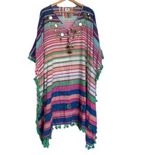 ADRIFT Kaftan Dress Size S/M Midi Oversized Beach Pool Resort Striped Colourful