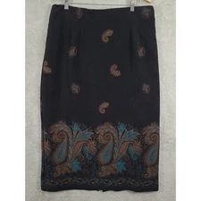 Briggs Black Paisley Print Midi Skirt Women's Sz 18 Vintage Classic Velvet