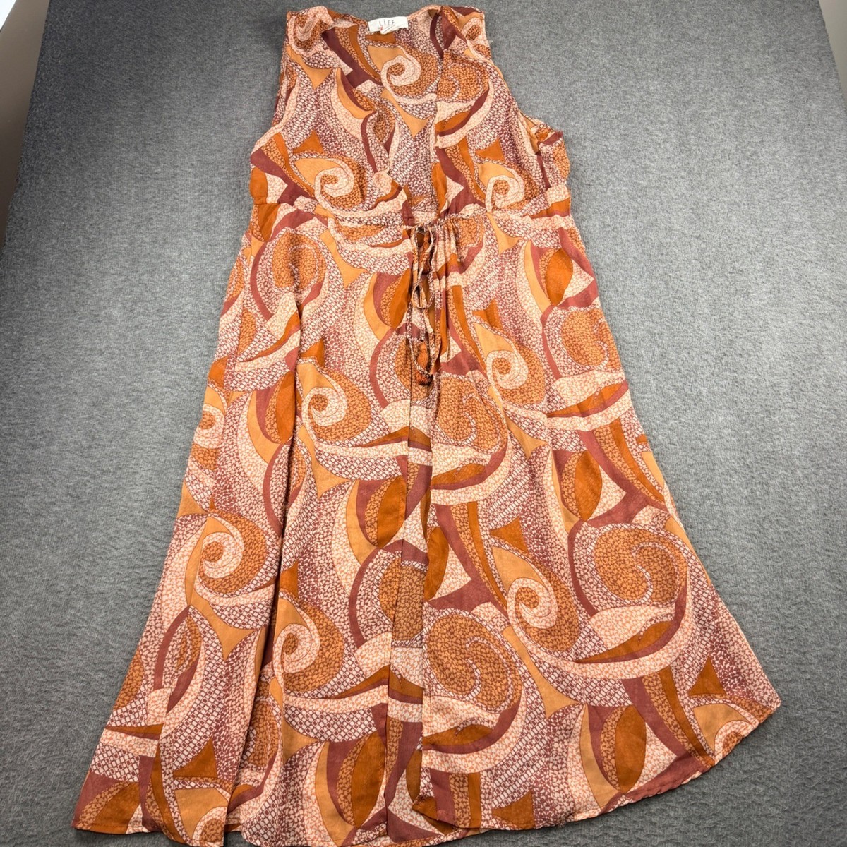L.I.F.E. Love Is For Eternity Orange Brown Swirl Print Sleeveless Maxi Dress XL | eBay L.I.F.E. Love Is For Eternity Orange Brown Swirl Print Sleeveless Maxi Dress XL | eBay