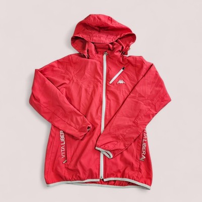 KAPPA Red Pink Hooded Outdoor Athleisure Windbraker Zip Up Logo Jacket Sz S