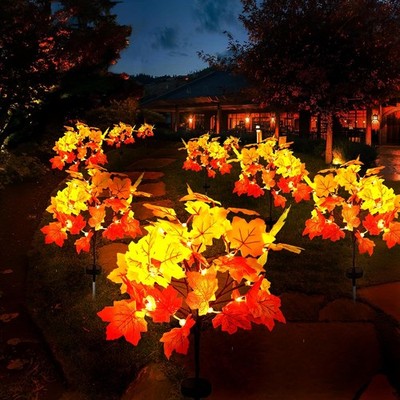 2Pack Fall Solar Lights Outdoor Decorative Waterproof 40Led Orange Fall Lights