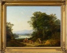 William Traies (17891872) Cattle by a Lake, Antique Oil Painting & Gilt Frame