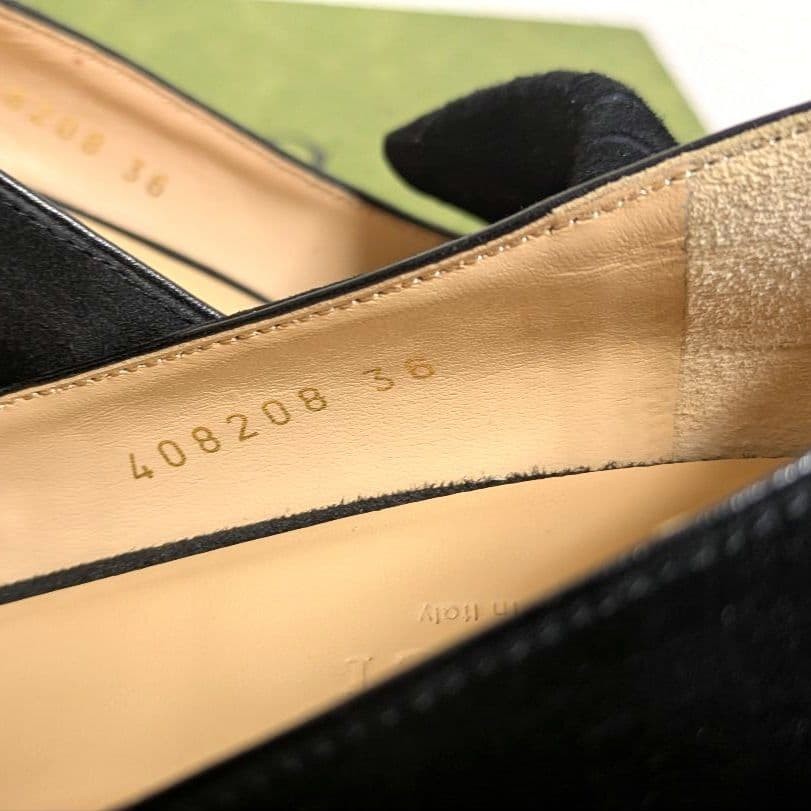 Auth Gucci GG Marmont Fringe Pumps Leather Black Logo Heel EU36 US6 UK3 thumbnail 6