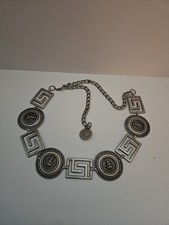 Vtg 90s Big Chunky Silvertone MEDALLION Lion Face Belt