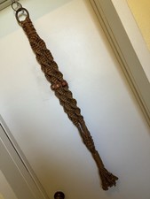 VTG 1970S HANDMADE JUTE MACRAME PLANT HANGER HOLDER 43" WITH WOOD BEADS  Ring