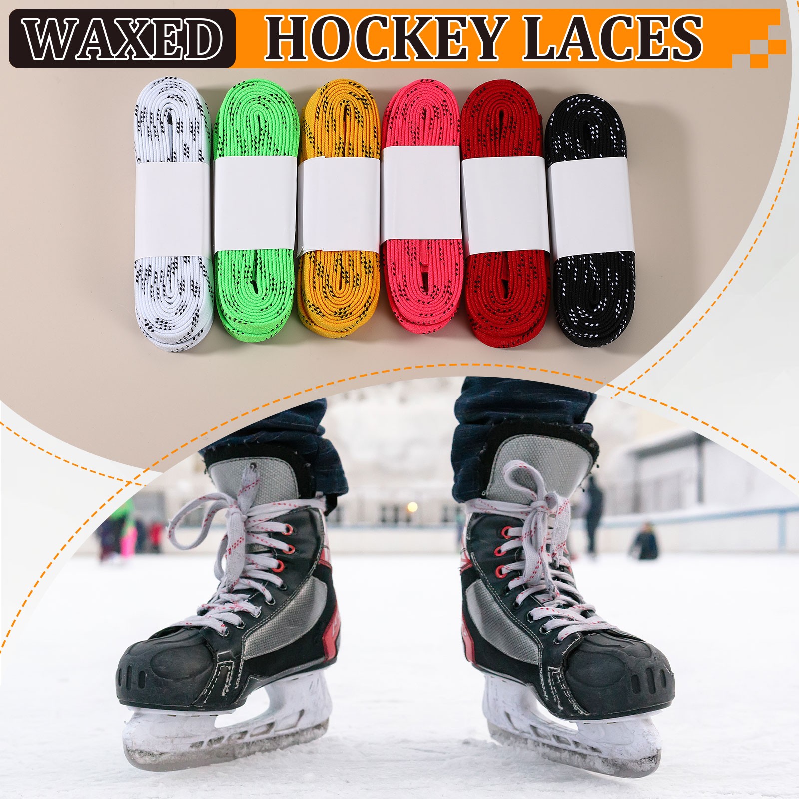 2 Pair Waxed Hockey Laces Hockey Skate Laces for Ice Roller, 108 Inch Yellow