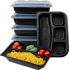 1/2/3/4/5/6 Compartment Meal Prep Box Food Takeaway Reusable Black Containers