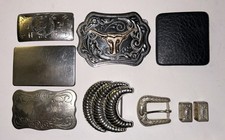 Vintage Western Americana Belt Buckles Lot, Chambers Belt Co. Nickel Silver