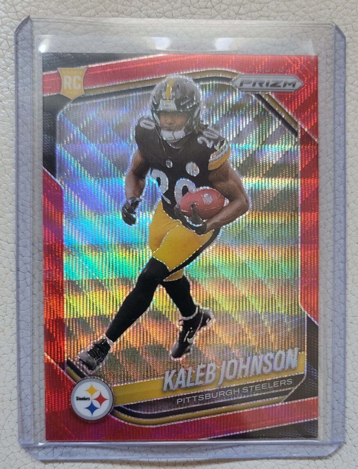 2025 Panini Prizm Kaleb Johnson RC Red Wave Prizm /149 Steelers Rookie RC #375