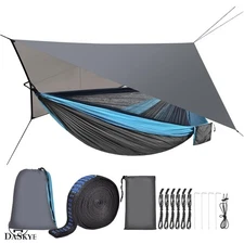 Compact Backpacking Hammock with Mosquito Net & Quick-Install Rain Fly Shield
