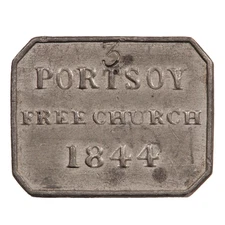 1844 SCOTLAND SCOTTISH PORTSOY FREE CHURCH COMMUNION TOKEN