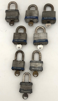 Vintage Lot of 8 Master Lock Padlocks w/Keys (5 No. 5 & 2 No. 1, 1-?)