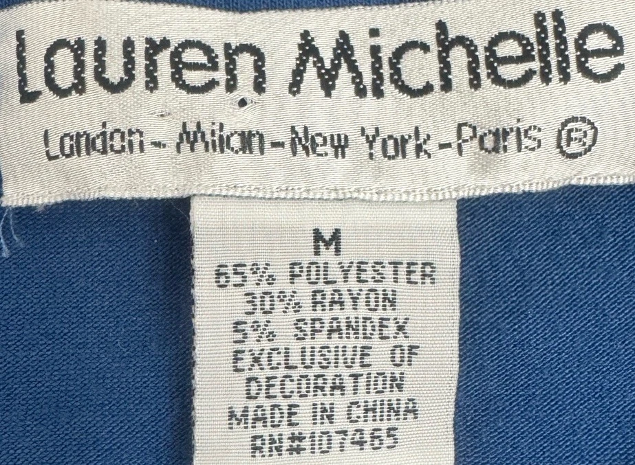 Túnica feminina Lauren Michelle M azul prata branca fita enfeitada cintilante muito boa qualidade - Imagem 4 de 4