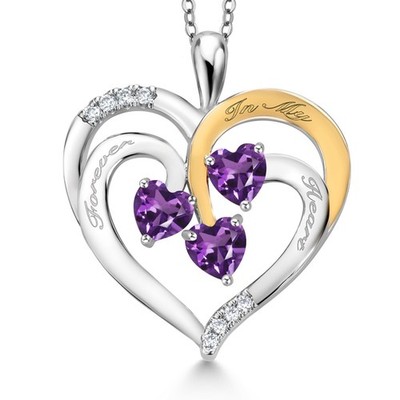 1.26 Ct Heart Shape Purple Amethyst Rhodium Plated Pendant with Chain