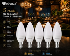 5 Pcs - LED Candle 4.8W Lamps E14 SES Dimmable equivalent 40W Energy Saving Bulb