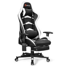 Massage Gaming Chair Racing Recliner w/Lumbar Support Footrest Office White