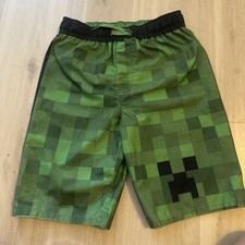 Boy's Minecraft Size Medium Green Creeper Swim Trunks Board Shorts