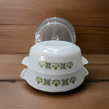 Anchor Hocking Vtg NWT Set Of 2 Casserole Dish Fire King Meadow Green 1.5qt  2qt