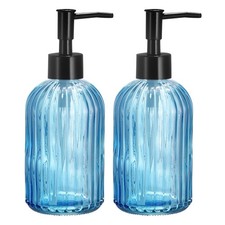 13.5Oz Glass Dish Hand Soap Dispensers with Pump for Bathroom 2Pcs Light Blue