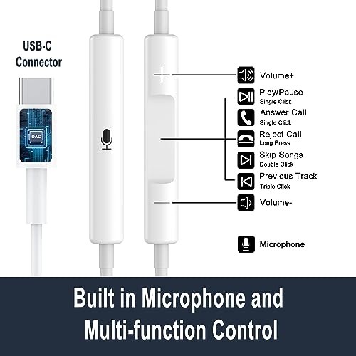 2 Packs Headphones for iPhone 16/15 Earbuds with Microphone & Volume USB C - Zdjęcie 4 z 8