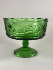 Vintage Green Glass E.O. Brody Co. Cleveland Green Pedestal Compote Bowl M6000