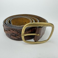 Brighton Brass Buckle Leather Belt Mens 40 Brown Western Tooled Braided Made USA