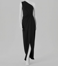Calvin Klein Womens Black Draped One-Shoulder Asymmetrical Gown Size: 8