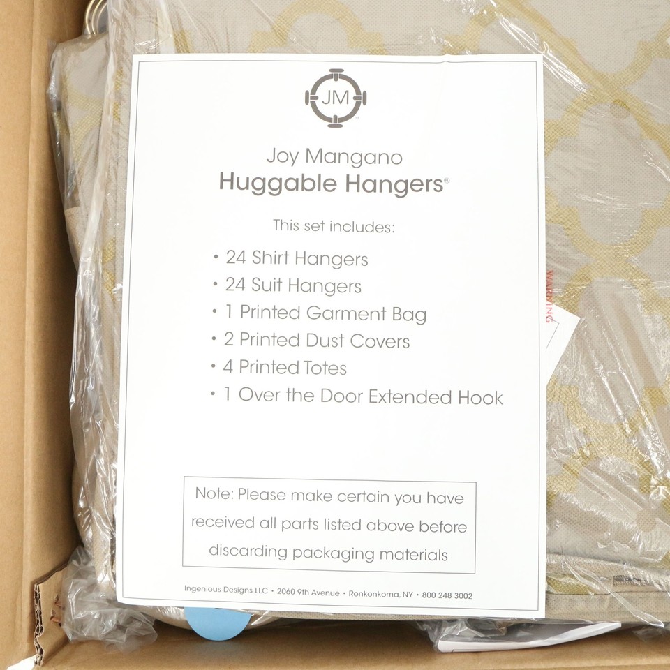 New Joy Mangano JM HSN Huggable Hangers Brass Taupe Velvet Hanger Set