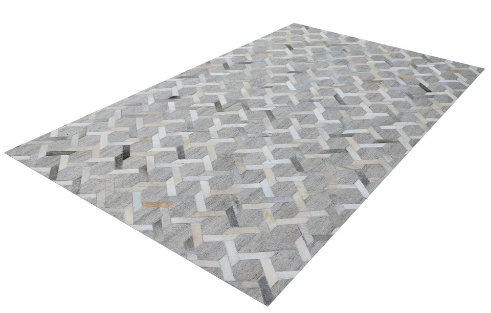 Alfombra hecha a mano con retazos gris cuero de vaca y jaquard alfombra para el hogar alfombras Foto 3 de 4