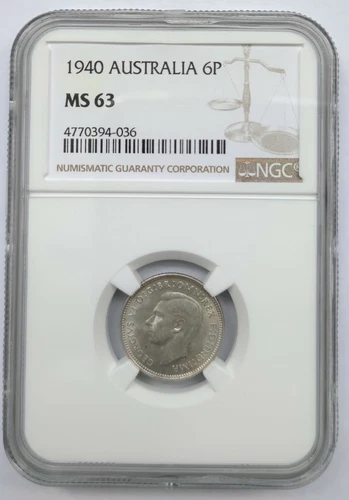 AUSTRALIA 6 PENCE 1940 GEORGE VI SILVER COIN NGC MS63