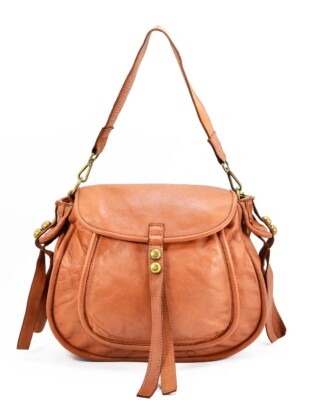 BZNA Schultertasche Kiara Cognac  Handtasche Tasche, Geflochtenes Leder Nieten